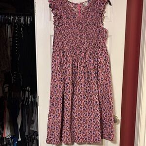 J. Crew Adorable Pink and Blue smocked top ruffled arm edge Dress size xl